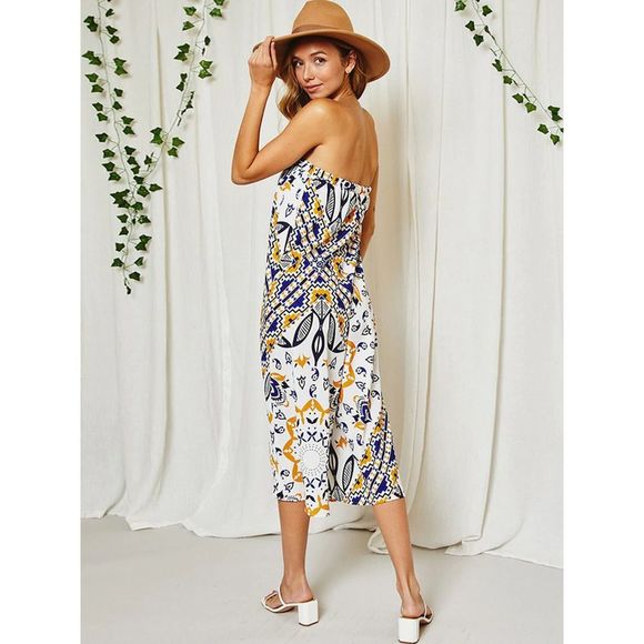 Royal Blue Tube Boho Print Tube Jumpsuit - Picture 3 of 4